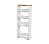 FetiNes Carrito De Cocina/Baño 15 cm Ancho con Ruedas, 40x15x100cm | 5 niveles, 15 kg por nivel, con asa y 3 ganchos, Carrito Multipropósito Rolling para Comedor, baño y espacios estrechos.