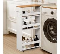 FetiNes Carrito De Cocina/Baño 15 cm Ancho con Ruedas, 40x20x80cm | 4 niveles, 15 kg por nivel, con asa y 3 ganchos, Carrito Multipropósito Rolling para Comedor, baño y espacios estrechos.