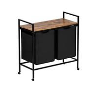 FetiNes Cesto para Ropa Sucia, Cesta Colada, 2 Bolsas Colada de Tela Oxford Extraíble y Desmontable, 4 ruedas, Carro de Lavandería, para Lavadero, Baño, 2 x 42 L, 73 x 33 x 76 cm, Marrón Rústico-Negro