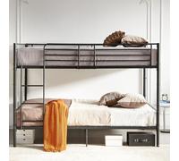 FetiNes Litera de Metal 140x200 cm, Cama para Niños con Espacio de Almacenamiento y Escalera, Estructura de Cama, Negro