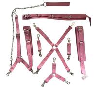Fetish - Juego de 11 pulseras de piel auténtica resistentes para bondage BDSM (rosa)
