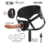 FETISH SUBMISSIVE Cyberstrap - Arnés strap-on vibrador con dildo de silicona y control WATCHME (L)