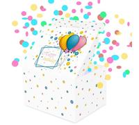 FETTIPOP Caja Regalo Cumpleaños Explosión Сonfeti Happy Birthday (blanco), Sorpresa Pop up Box con Wow-Efecto 18,5x14x11 cm.