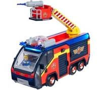 Simba 109252595 Figura de Júpiter Bombero, camión de Bomberos, Sam y Radar, Efectos de luz, Sirena, Escalera giratoria, Flechas de Agua, Plataforma para Quad, 32 cm, Accesorios, a Partir de 3 años