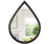 FEUFOAM Espejo con marco de madera negra grande para colgar en forma de lágrima, estilo rústico, decorativo, montado en la pared, para baño, sala de estar, tocador, entrada, pasillo, 50 x 40 cm