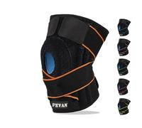 FEVAN Rodilleras Menisco y Ligamento Ajustable - Rodilleras Rotuliana Completa - Rodilleras Crossfit - Rodillera Unisex de Neopreno con Silicona (Naranja/Negro)