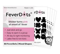 FeverDtos. 80 pegatinas de alerta de fiebre en 16 formas (11 mm). Monitoreo de temperatura fácil de ver. FeverDot se vuelve rosa cuando la temperatura central alcanza los 37.8 °C (38 °C)