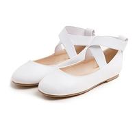 Feversole Elastic Belt Bailarinas Niña de Vestir - Zapatos Cómodos para Ceremonias - Ballet Flats Blanco Napa Cinturón 33