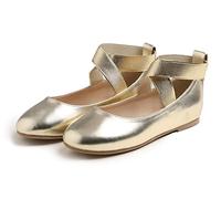 Feversole Elastic Belt Bailarinas Niña de Vestir - Zapatos Cómodos para Ceremonias - Ballet Flats Oro Pat Cinturón 30