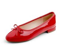 Feversole Round Low Heel Fashion Flat- Zapatos Planos con Hebilla y Puntera Redonda para Mujer Charol Rojo 37.5 EU