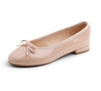 Feversole Round Low Heel Fashion Flat- Zapatos Planos con Hebilla y Puntera Redonda para Mujer Charol Beige 42 EU