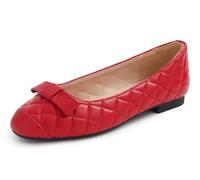 Feversole Square Fashion Flat- Zapatos Planos con Hebilla y Puntera Redonda para Mujer Puntera Acolchada roja 37 EU