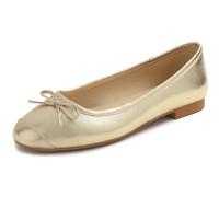 Feversole Square Fashion Flat- Zapatos Planos con Hebilla y Puntera Redonda para Mujer Puntera Lisa Dorada 40 EU