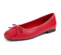 Feversole Square Fashion Flat- Zapatos Planos con Hebilla y Puntera Redonda para Mujer Puntera Lisa Roja 40 EU