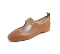 Feversole Square Fashion Flat- Zapatos Planos con Hebilla y Puntera Redonda para Mujer Puntera Plana Camel 38.5 EU