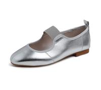 Feversole Square Fashion Flat- Zapatos Planos con Hebilla y Puntera Redonda para Mujer Puntera Plana Plateado 42 EU