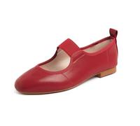 Feversole Square Fashion Flat- Zapatos Planos con Hebilla y Puntera Redonda para Mujer Puntera Plana Rojo Retro 36 EU