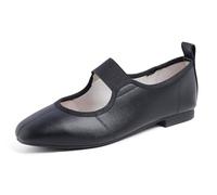 Feversole Square Fashion Flat- Zapatos Planos con Hebilla y Puntera Redonda para Mujer Puntera Plana Negro 40 EU