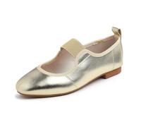 Feversole Square Fashion Flat- Zapatos Planos con Hebilla y Puntera Redonda para Mujer Puntera Plana Gold 42 EU