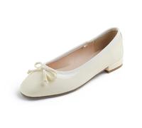 Feversole Square Low Heel Fashion Flat- Zapatos Planos con Hebilla y Puntera Redonda para Mujer Charol Beige 42 EU