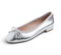 Feversole Square Low Heel Fashion Flat- Zapatos Planos con Hebilla y Puntera Redonda para Mujer Charol Plateado 36 EU