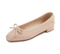 Feversole Square Low Heel Fashion Flat- Zapatos Planos con Hebilla y Puntera Redonda para Mujer Charol Vegano Nude 39 EU