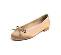Feversole Square Low Heel Fashion Flat- Zapatos Planos con Hebilla y Puntera Redonda para Mujer Satén Sedoso Camel Claro 38.5 EU