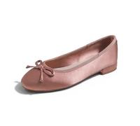 Feversole Square Low Heel Fashion Flat- Zapatos Planos con Hebilla y Puntera Redonda para Mujer Satén Sedoso Tierra Rosa 38.5 EU