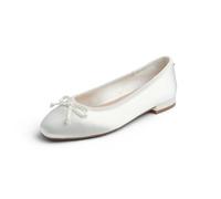 Feversole Square Low Heel Fashion Flat- Zapatos Planos con Hebilla y Puntera Redonda para Mujer Satén Sedoso Blanco 37.5 EU