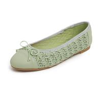 Feversole Women's Fashion Bow Tie Fashion Dress Ballet Flat,Cojín de Espuma con Memoria Colorida Macaron para Mujer Puntera Rafia Verde 38
