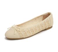 Feversole Women's Fashion Bow Tie Fashion Dress Ballet Flat,Cojín de Espuma con Memoria Colorida Macaron para Mujer Puntera de Rafia Beige 39