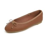 Feversole Women's Fashion Round Toe Ballet Flat,Bailarina Punta Redonda para Mujer Piel Vegana Lisa de Color Piel Vegana Textura Camel 37.5 EU