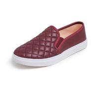 Feversole Women's Fashion Slip-On Sneaker Casual Flat Loafers,Sneakers Slip-on Alla Moda per Mocassini Piatti Casual da Donna Piel Vegana Acolchada Rojo Borgoña 39 EU