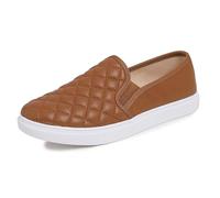 Feversole Women's Fashion Slip-On Sneaker Casual Flat Loafers,Sneakers Slip-on Alla Moda per Mocassini Piatti Casual da Donna Piel Vegana Acolchada Marrón Camel 38 EU