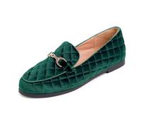 Feversole Women's Fashion Trim Deco Loafer Slippers,Pantofole Decorative Alla Moda per Donna Velluto Verde Trapuntato 38.5 EU