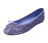 Feversole Women's Macaroon Glitter Colorful,Cojín de Espuma con Memoria Colorida Macaron para Mujer, diseño Plano de Charol Brillantina Lavanda EU 40