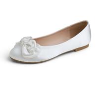 Feversole Women's Round Toe Cute Bow Satin Ballet Flats, Bailarinas de Punta Redonda Decoradas con Lazo de Mujer Bonita Blanco Satén 38