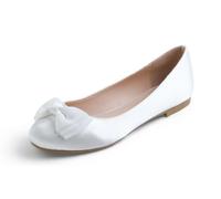 Feversole Women's Satin Cute Bow Ballet Flats, Bailarinas de Punta Redonda Decoradas con Lazo de Mujer Bonita Blanco Satén 40