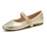 Feversole Women's Soft Breathable Belt Mary Jane Mujer Zapatillas Merceditas De Lona Mary Jane Oro 41