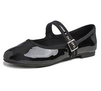 Feversole Women's Soft Breathable Belt Mary Jane Mujer Zapatillas Merceditas De Lona Mary Jane Patentar Negro 41