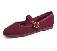 Feversole Women's Soft Breathable Mary Jane ，Mujer Zapatillas Merceditas Mary Jane de Pana Borgoña con Hebilla Redonda Forro de Piel 39 EU
