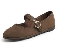Feversole Women's Soft Breathable Mary Jane ，Mujer Zapatillas Merceditas Mary Jane de Pana Broncecon Hebilla Redonda 37 EU