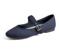 Feversole Women's Soft Breathable Textile Belt Mary Jane Mujer Zapatillas Merceditas De Lona Mary Jane Azul Marino 40