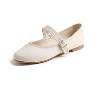 Feversole Women's Soft Breathable Textile Belt Mary Jane Mujer Zapatillas Merceditas De Lona Mary Jane Beige 37