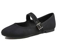 Feversole Women's Soft Breathable Textile Belt Mary Jane Mujer Zapatillas Merceditas De Lona Mary Jane Negro 38