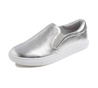 Feversole Women's Vegana Leather Sneaker Casual Flat Loafers,Sneakers Slip-on Alla Moda per Mocassini Piatti Casual da Donna Piel Vegana Plateado 38 EU