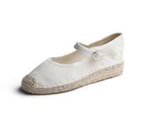 Feversole Womens Wedge Espardril, Alpargatas de Yute con Cuña y Piso de Cuerda Natural con Hebilla Al Tobillo y Punta Cerrada Mary Jane de Lino Color Beige 39