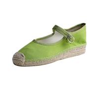 Feversole Womens Wedge Espardril, Alpargatas de Yute con Cuña y Piso de Cuerda Natural con Hebilla Al Tobillo y Punta Cerrada Mary Jane de Lino Color Verde 38