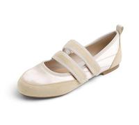 Feversole Zapatillas Mary Jane Acolchadas para Mujer, con Correas Dobles, cómodas, Informales, de Tela Suave, Deportivas, Tela Beige MF Dos Correas