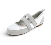 Feversole Zapatillas Mary Jane Acolchadas para Mujer, con Correas Dobles, cómodas, Informales, de Tela Suave, Deportivas, Tela Beige MF Dos Correas